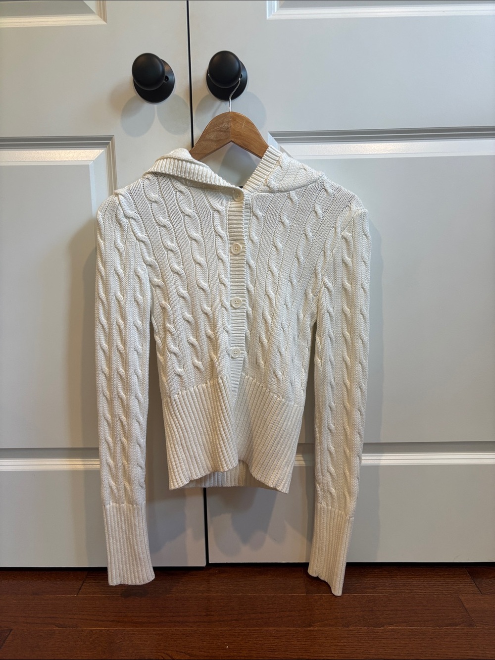 Brandy Melville Ivory Cable Knit Button-Down Hoodie Cardigan